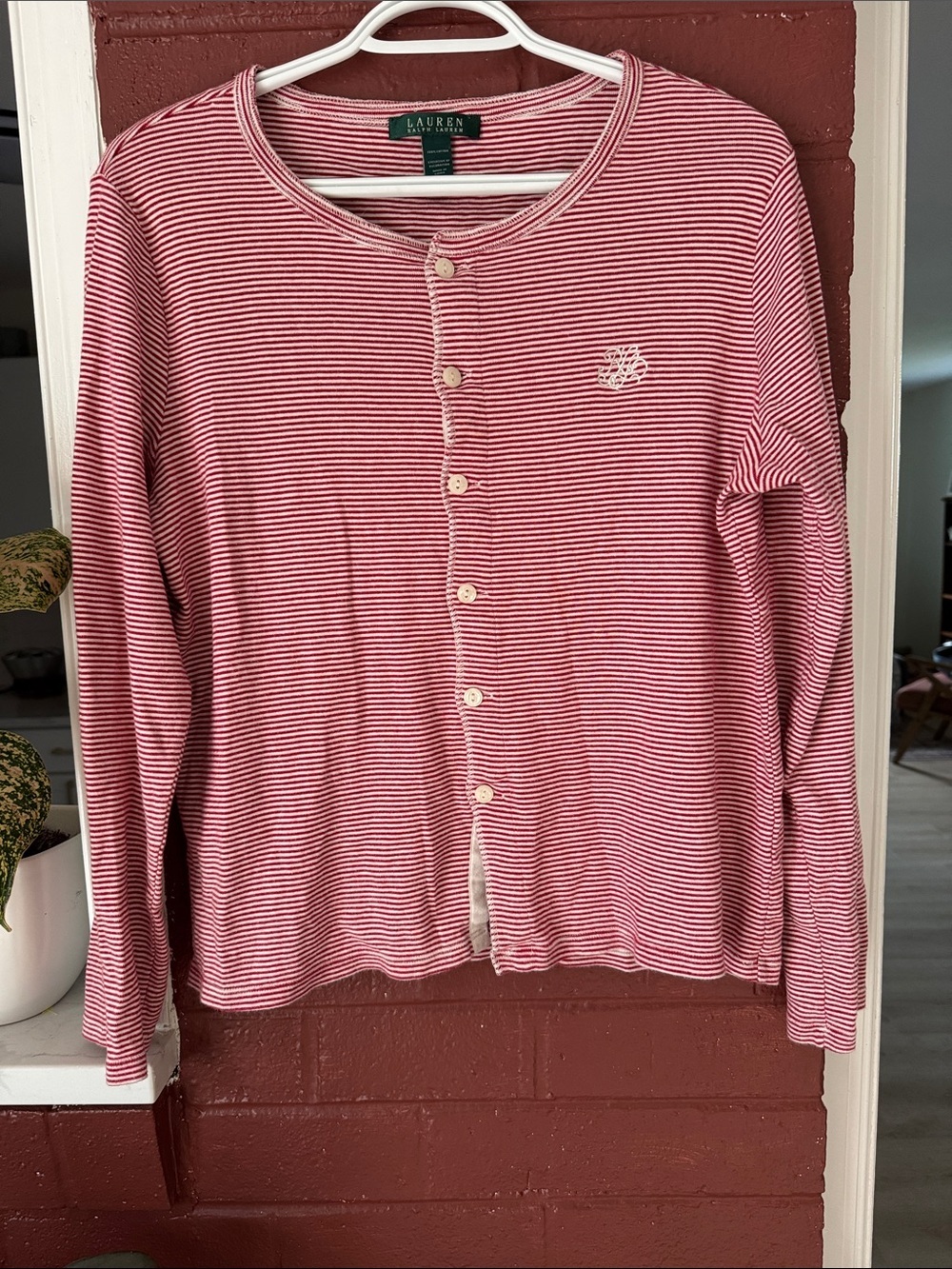Ralph Lauren Red & White Striped Button Down Cardigan 100% Cotton XL